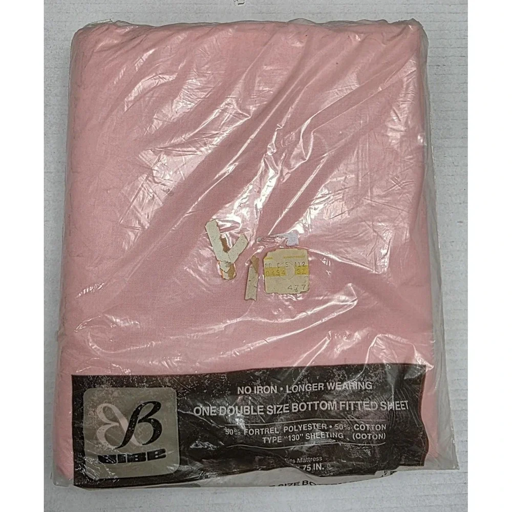 Vintage Bibb Pink Double Fitted Sheet NOS 50/50 Cotton Polyester 54x75 Sealed
